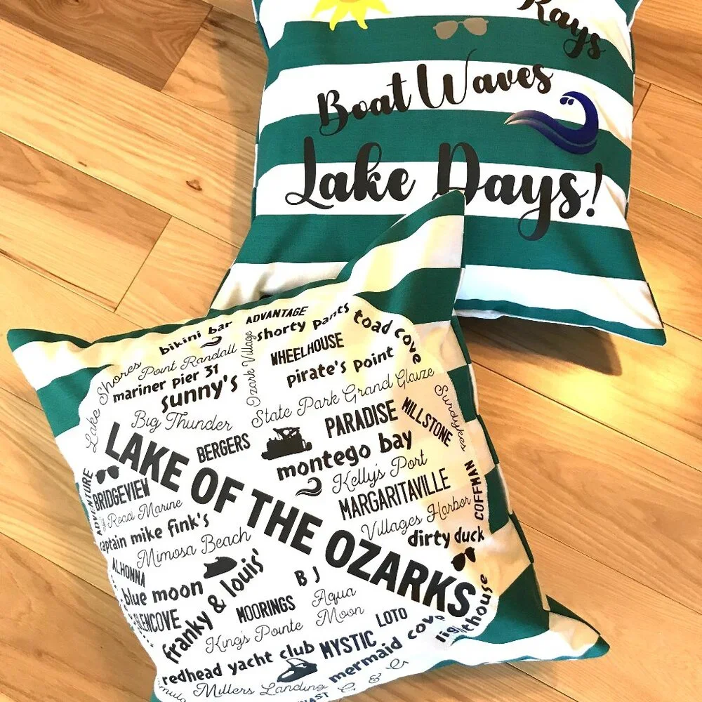 Handmade Lake House Pillow Cover, Lake of Ozarks Boating Cabin Decor 18 x 18 in